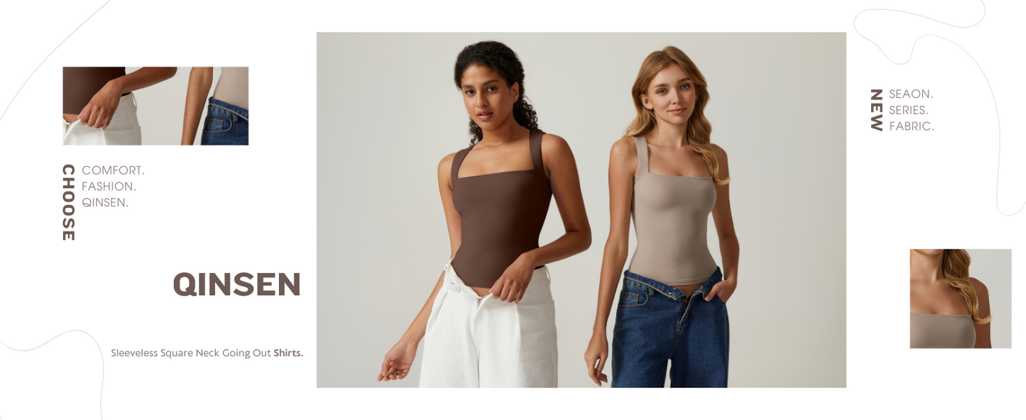 Women's Square Neck Tank Top Double Layer Stretchy Top