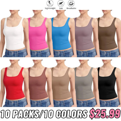 Women's Square Neck Tank Top  Double Layer Stretchy Top
