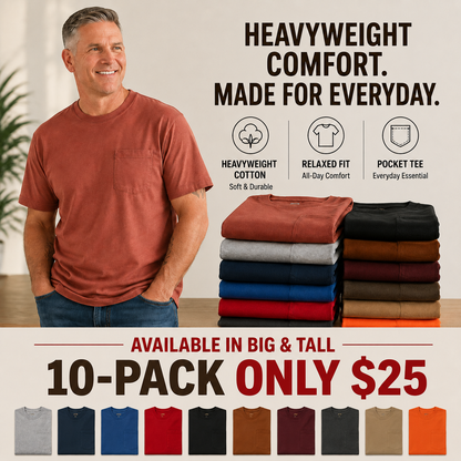 🔥Men's Heavyweight Cotton Pocket T-Shirt – Relaxed Fit Everyday Casual Tee