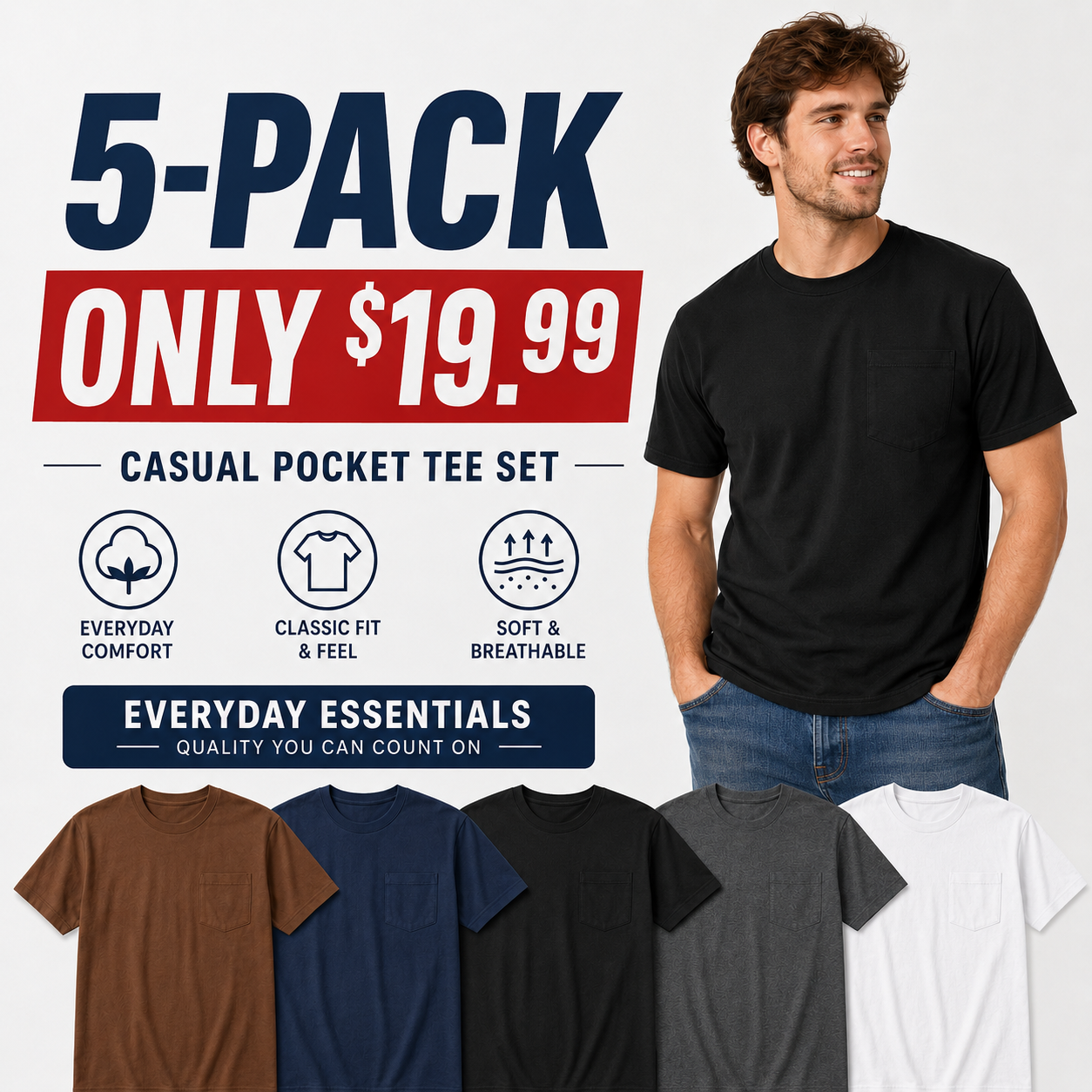 🔥Men's Heavyweight Cotton Pocket T-Shirt – Relaxed Fit Everyday Casual Tee