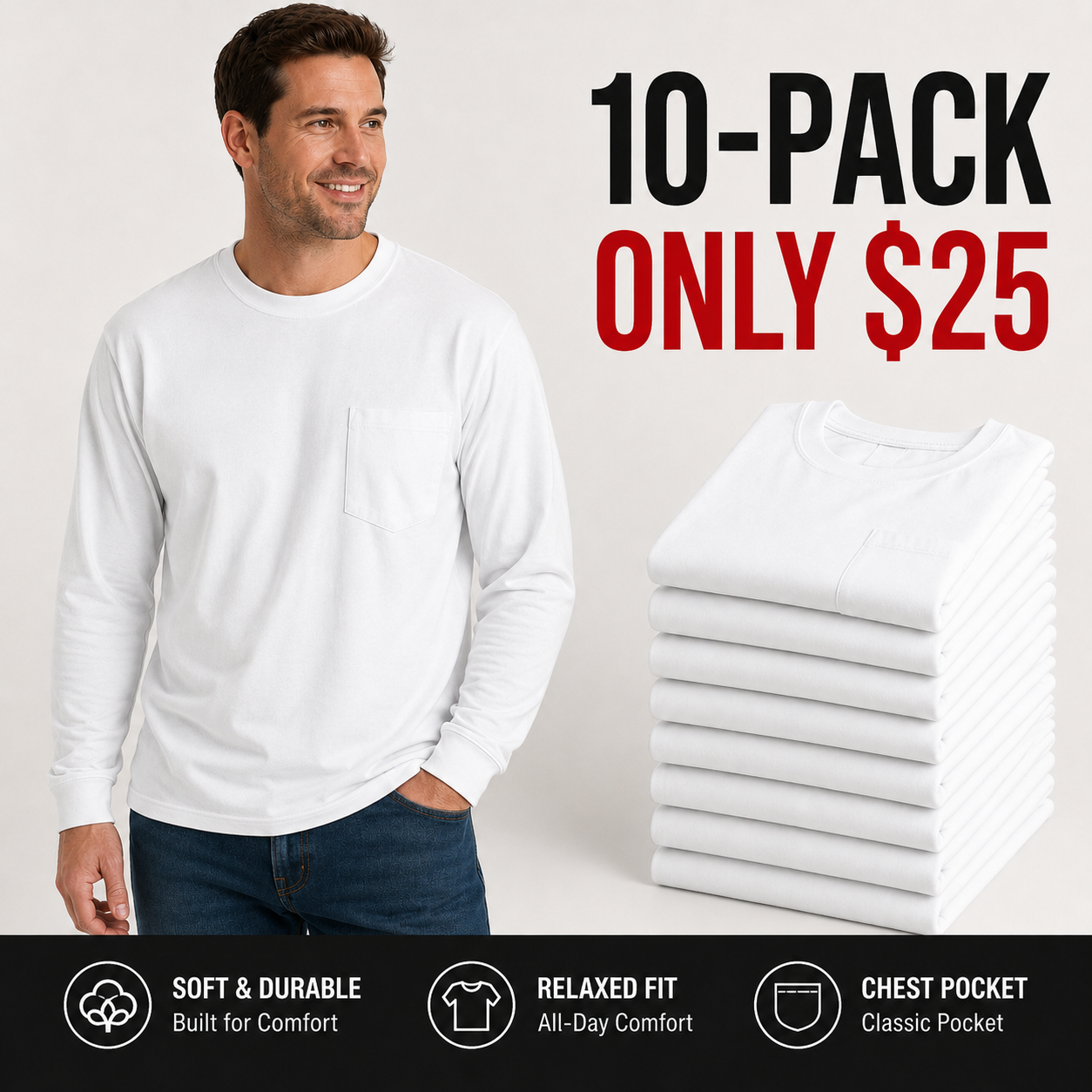 🔥Men's Heavyweight Cotton Pocket T-Shirt – Relaxed Fit Everyday Casual Tee