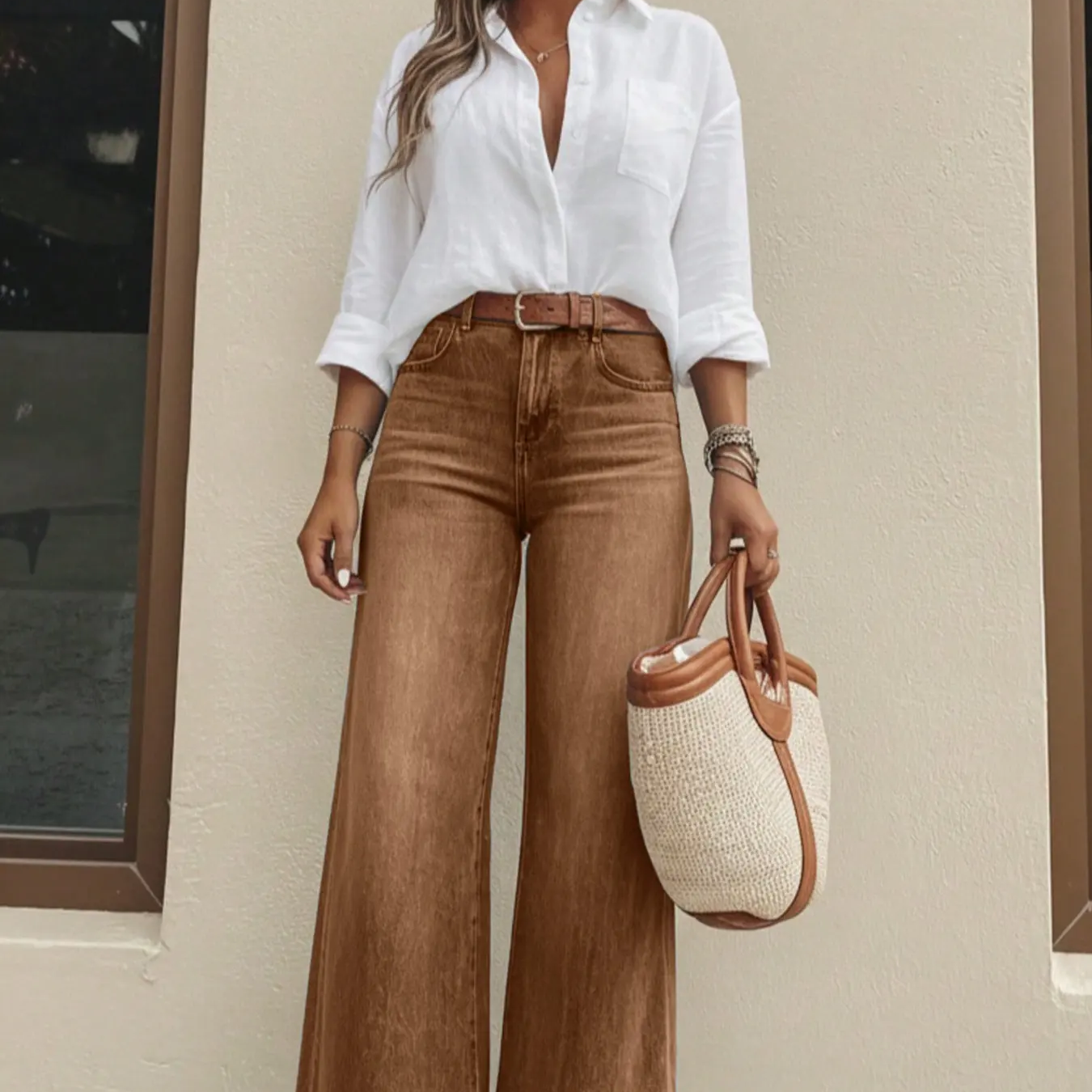 Women's Loose Fit Baggy Oversized Straight Leg Denim Jeans with Pockets