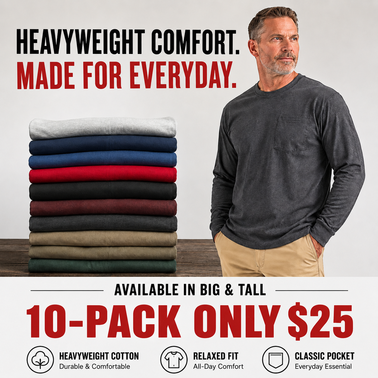 🔥Men's Heavyweight Cotton Pocket T-Shirt – Relaxed Fit Everyday Casual Tee