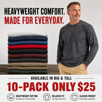 🔥Men's Heavyweight Cotton Pocket T-Shirt – Relaxed Fit Everyday Casual Tee