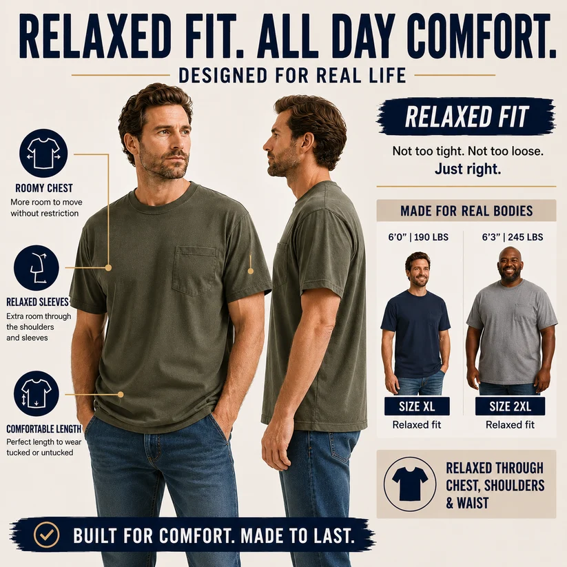 🔥Men's Heavyweight Cotton Pocket T-Shirt – Relaxed Fit Everyday Casual Tee