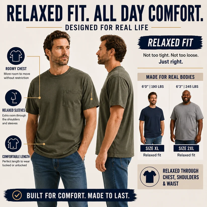 🔥Men's Heavyweight Cotton Pocket T-Shirt – Relaxed Fit Everyday Casual Tee