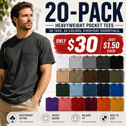 🔥Men's Heavyweight Cotton Pocket T-Shirt – Relaxed Fit Everyday Casual Tee