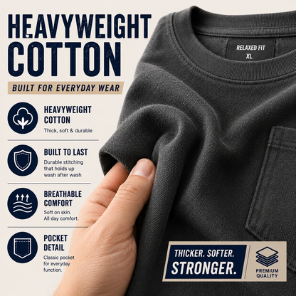 🔥Men's Heavyweight Cotton Pocket T-Shirt – Relaxed Fit Everyday Casual Tee