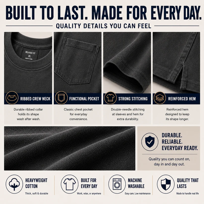 🔥Men's Heavyweight Cotton Pocket T-Shirt – Relaxed Fit Everyday Casual Tee