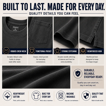 🔥Men's Heavyweight Cotton Pocket T-Shirt – Relaxed Fit Everyday Casual Tee