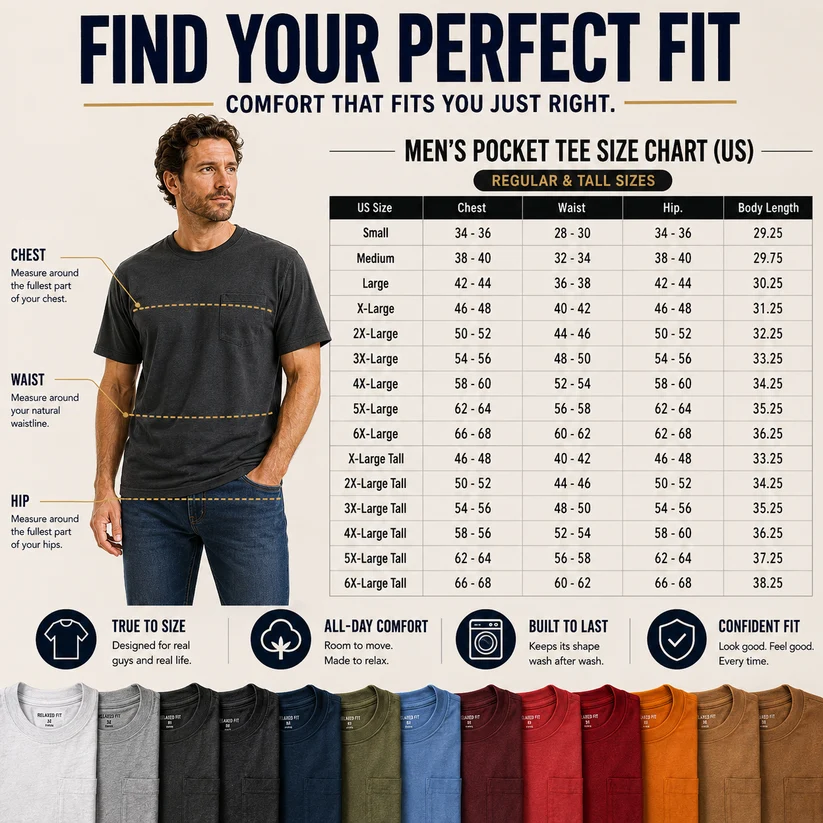 🔥Men's Heavyweight Cotton Pocket T-Shirt – Relaxed Fit Everyday Casual Tee