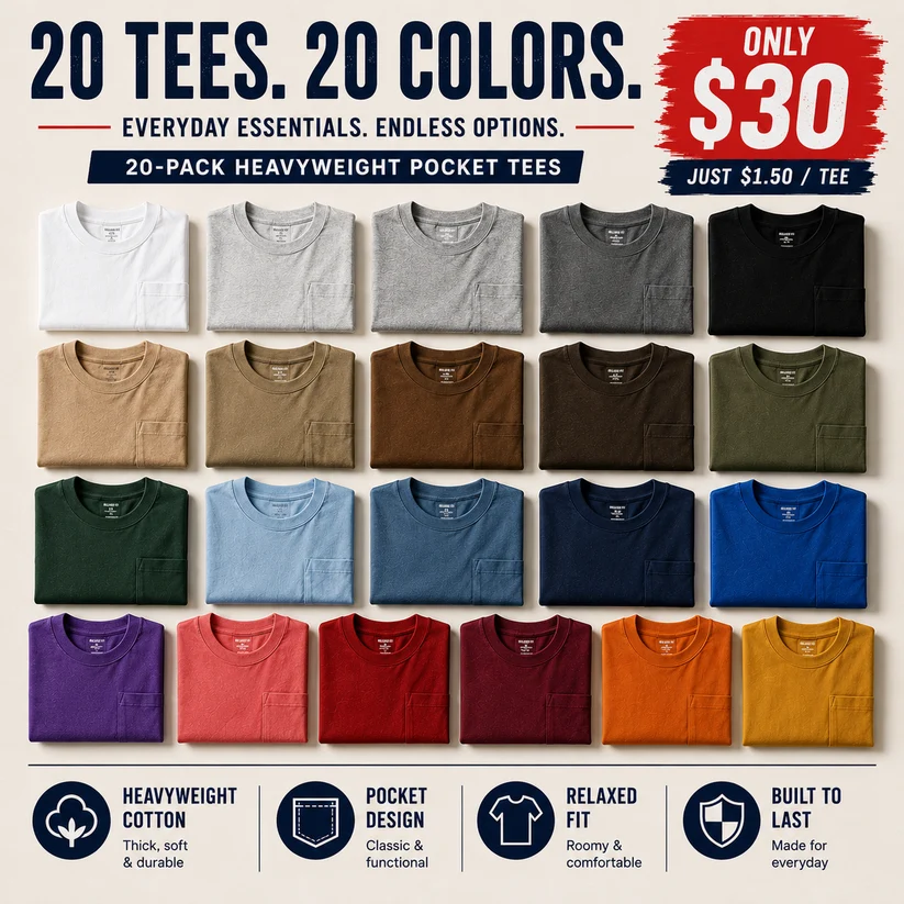 🔥Men's Heavyweight Cotton Pocket T-Shirt – Relaxed Fit Everyday Casual Tee